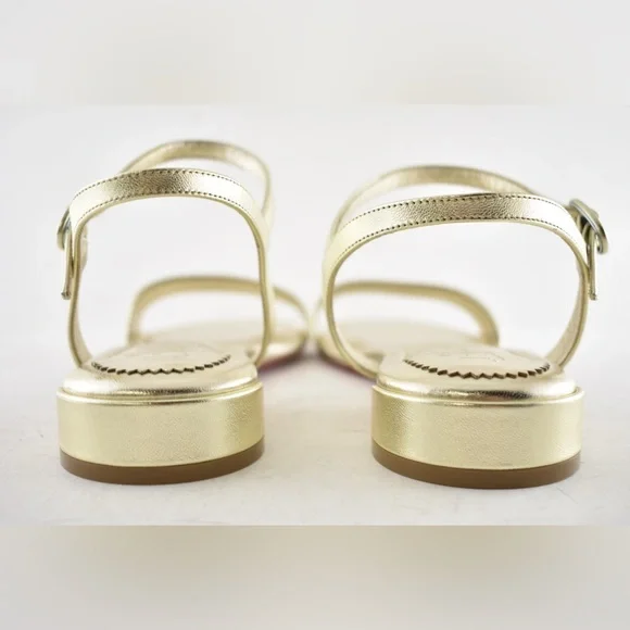 Christian Louboutin Sweet Jane Sandal Flat Platine Gold Leather Ankle Strap 40.5